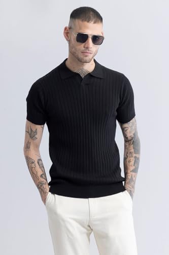Image of Veirdo Men's Casual Ribbed Polo Collar Knit T-Shirt | Regular Fit Half Sleeve Polo for Men | Flat Knit Textured T-Shirt Perfect for Office, Party, Travel