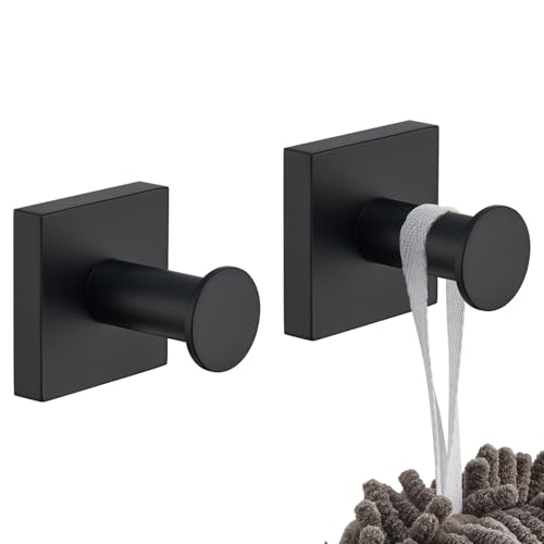 Image of KOKOSIRI Robe Hooks Black Bathroom Shower Hook Holder for Hanging Bath Towels Kitchen Bathroom Hardware Wall Mounted Stainless Steel 2 Pack, B1016BK-P2