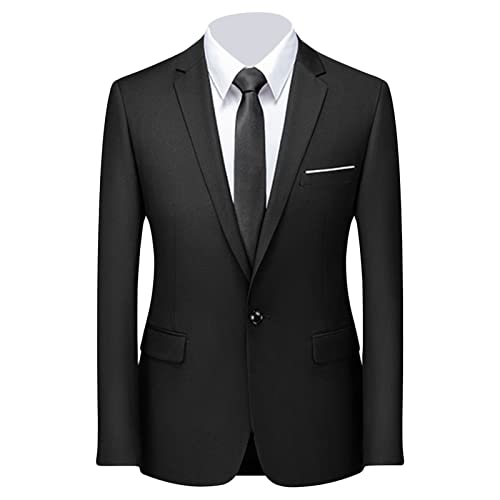 Men's Stylish Slim Fit Daily Blazer Solid Casual Formal Wedding Party Sport Coat One Button Lapel Business Jacket (Black 1,3X-Large)