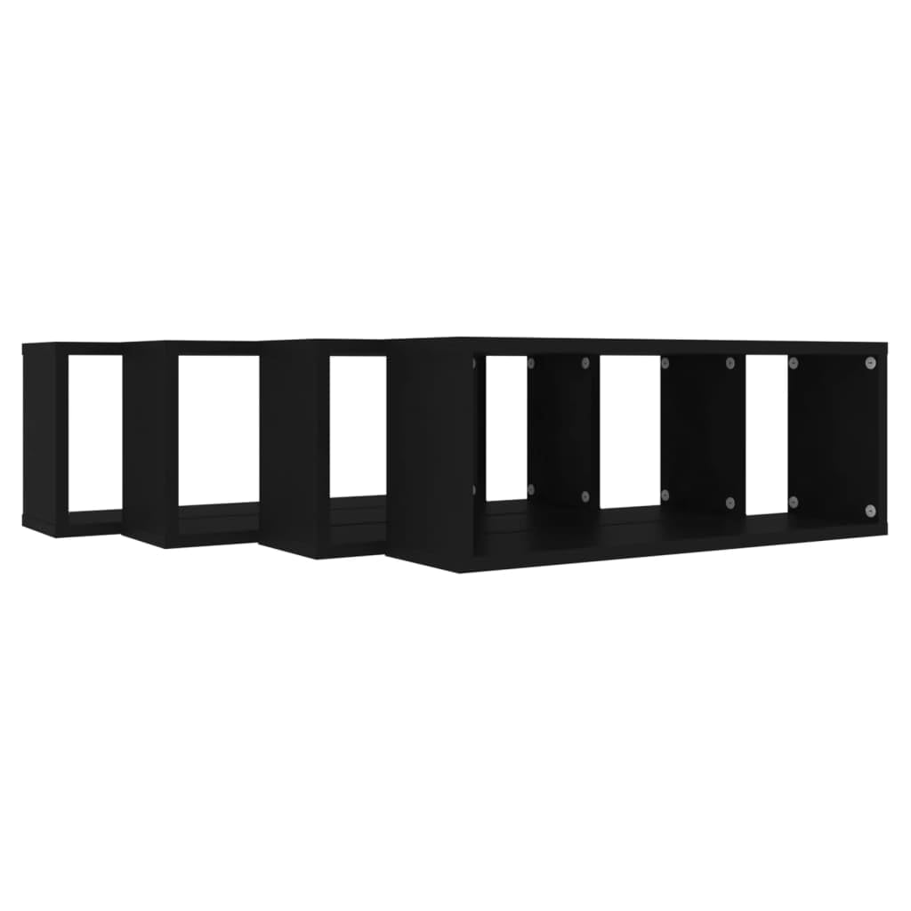vidaXL 4X Würfelregal Wandregal Hängeregal Cube Lounge CD Regal Dekoregal Bücherregal Schweberegal Wandboard Regalwürfel Schwarz 60x15x23cm Holzwerkstoff