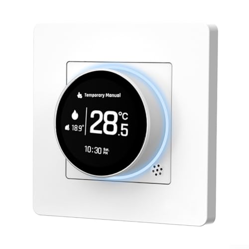 Zilimontt Knob - Termostato programable para calefacción por suelo radiante y control de caldera de gas con pantalla TFT de 1.82 pulgadas y vidrio templado en blanco (blanco-GA)