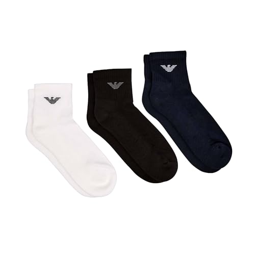 Emporio Armani Lot de 3 paires de chaussettes décontractées en coton pour homme, multicolore, taille unique, Blanc/noir/bleu marin, Taille unique