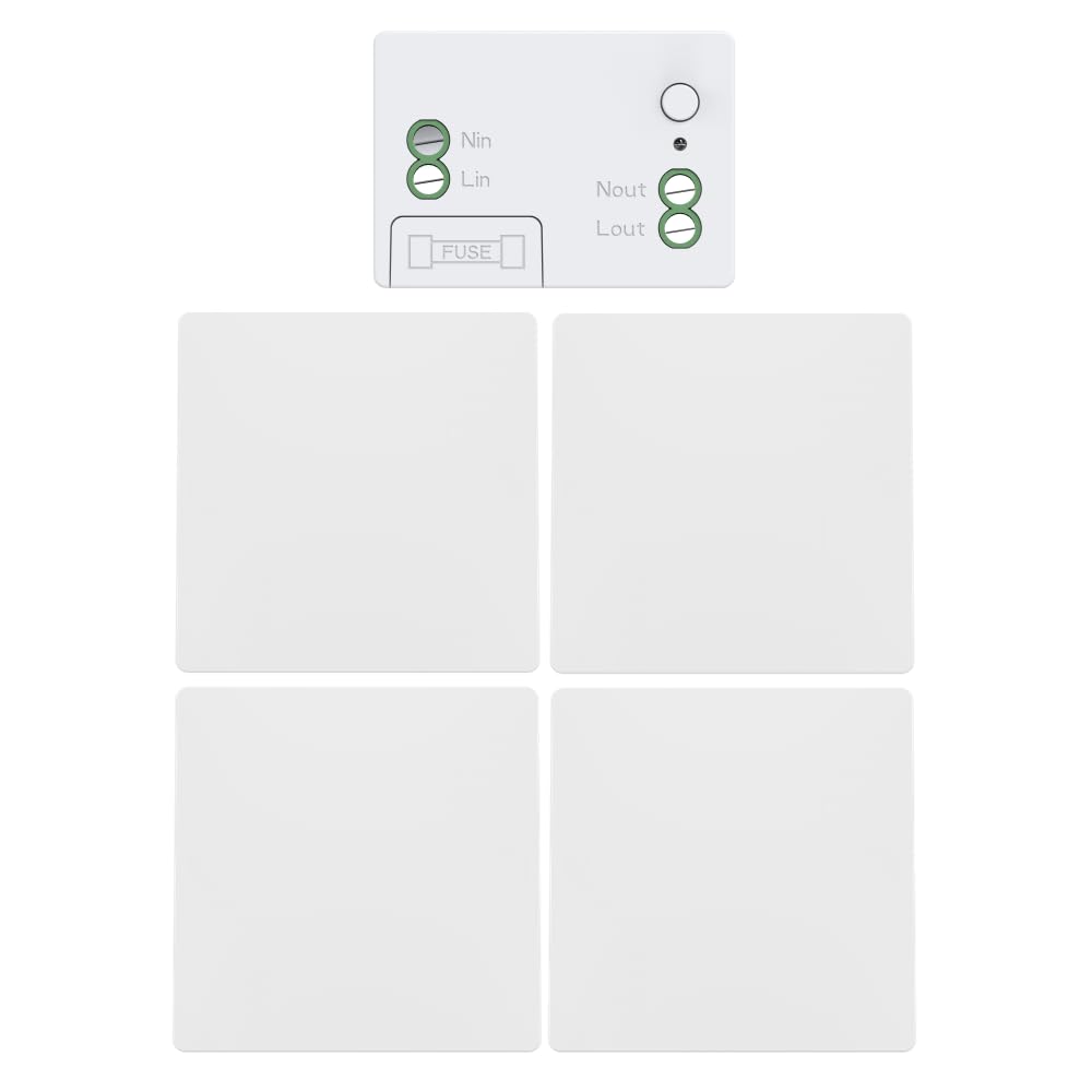 Cerhot RF433 Kit interruttore wireless radio interruttori senza fili per illuminazione interruttori cinetici senza fili senza batteria telecomandato a pulsante (1Gang 4V1 Bianco)