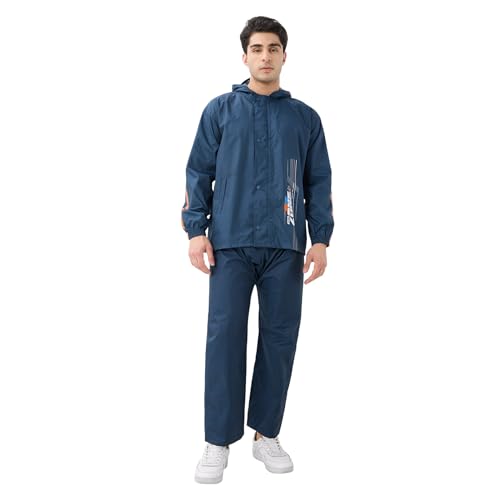 Image of Citizen Designer Rain Suit for Men, Special Slub Rubberized Fabric, Heavy PVC Coating, Heavy Duty Zipper, Reflective Back Print, Inbuilt Cap, Elastic Cuff, Designer Tapping Series