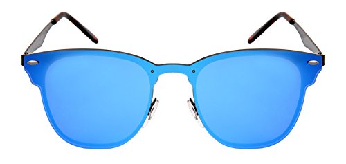 Horn Rimmed Sunglasses w/One Piece Flat Mirrored Lenses 5125-FLREV2