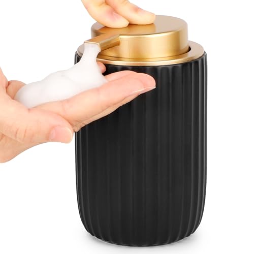 Image of Segbeauty Refillable Foam Soap Dispenser, 10.8oz Black Foaming Hand Soap Dispenser Ceramic, 320ml Empty Bathroom Lotion Dispensers Kitchen Liquid Foamer Press Foaming Pump Bottle for Home Decor