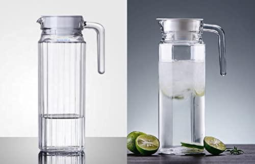 Image of SYANKA Premium Water and Juice Glass Jug Pitcher with lid (Set of 2), 1.1-Liter, Hot Cold Water Pitcher Water Jug for Dining Table, Iced Tea, Milk and Juice Beverage Carafe, Lemon Jug