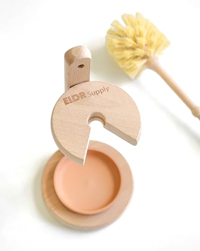 Eldr Supply Toilet Bowl Cleaner Brush With Holder, 14 Inch Extra Long German Beechwood Handle, Strong Hemp Bristles, Ceramic Drip Tray, Biodegradable thumb #4
