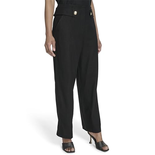 H HALSTON Women's Straight Leg Linen Faux Belted Pant3