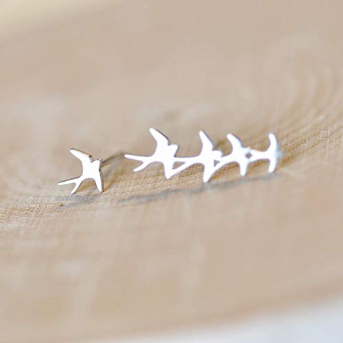 Mismatched Flock of Birds Earrings in Sterling Silver 925