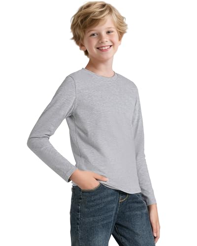 3 Pack Boys Long Sleeve Shirts Girls Cotton Crewneck T-Shirts Kids Basic Soft Long Sleeve Tees Top 5-13 Years2