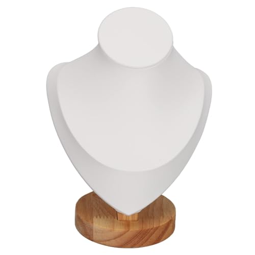 Cyrank Organizador de modelo de joyería pequeña, estante de exhibición de collar de franela 3D con base de madera, cadena colgante, modelo de joyería, soporte de busto(blanco)