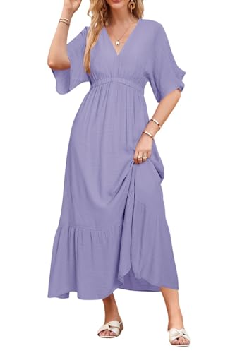 STYLEWORD Women's 2026 Summer Maxi Dress Short Sleeve V Neck Tiered Boho  Flowy Long Wedding Guest Dress(Light Purple,S) at Amazon Women's Clothing  store