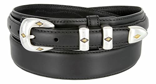 Image of Silver Mirror Buckle Oil Tanned Genuine Leather Western Ranger Belt 1-3 /8 inch(35mm) Taper to 3 /4 inch(19mm) Wide-Multiple choices