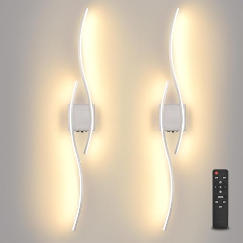Image of Battery Powered Silver Wall Sconces Set of 2, Brushed Nickel 39.4 inch LED Dimmable Wall Sconce with Remote Control /Timer /Memory, USB Rechargeable Wall Lights for Living Room Bedroom Hallway