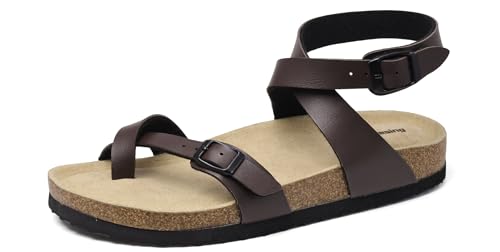 Mesing Sandali Ciabatte Donna Estive con Plantare in Sughero Comodi Infradito Ortopedici Cinturino Alla Caviglia Pelle Scamosciata Antiscivolo Pantofole XZH12-Brown-EU39