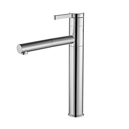 Grosofi Grifo de baño, mezclador de lavabo alto con ducha de mano extensible, con cuerpo de cobre duradero, con rotación de 120°, disponible en frío y caliente, fácil montaje, latón cromado Cover