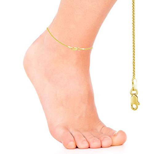 Ritastephens 14K Yellow Gold Sturdy Wheat Chain Lobster Lock Foot Chain Anklet or Necklace 1.1mm - Image 4