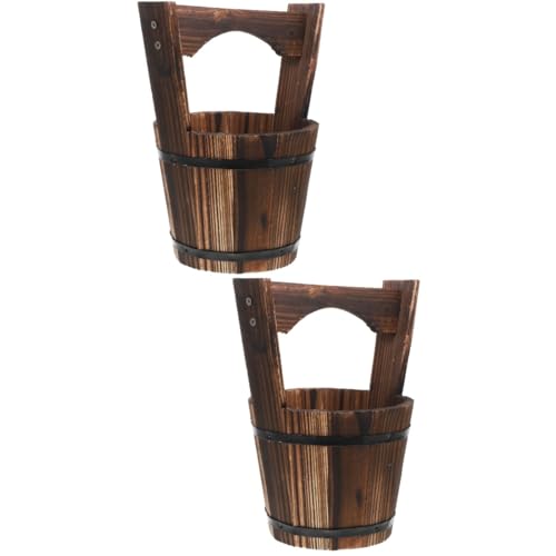 UPKOCH 2 Set Vaso da fiori in botte piantare crescente etichette di grandi dimensioni piccolo pentola fioriera da esterno contenitore per piante da orto vaso per fioriera Di legno Brown