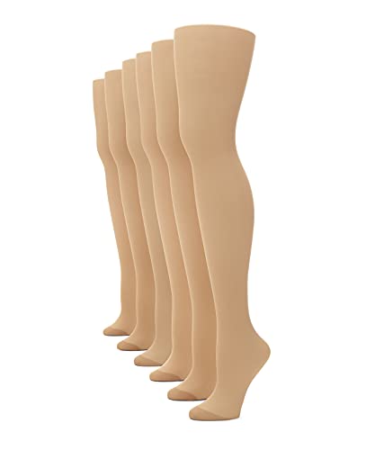 No nonsense Womens A Regular Pantyhose with Reinforced Panty and Toe Nude-6 Pair Pack A