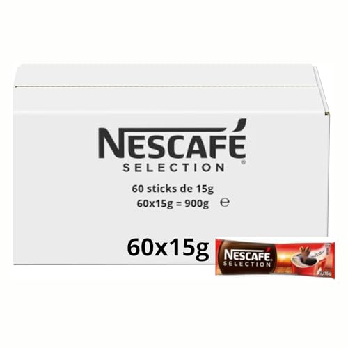 NESCAFÉ Sélection Sticks Café Soluble - 1 Dose pour 1 Litre de Café - Corsé et Généreux - En Poudre - Approvisionnement 100% plus Responsable - Carton de 60 Dosettes de 15g -900g NESCAFÉ Sélection Sticks Café Soluble - 1 Dose pour 1 Litre de Café - Corsé et Généreux - En Poudre - Approvisionnement 100% plus Responsable - Carton de 60 Dosettes de 15g -900g