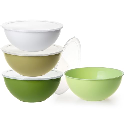Greentainer 4-Piece Plastic Mixing Bowl Set with Lids for Kitchen, 67oz Lightweight Storage Bowls, Large Salad Bowls for Baking, Prepping, Cooking and Serving Food, Dishwasher & Microwave Safe