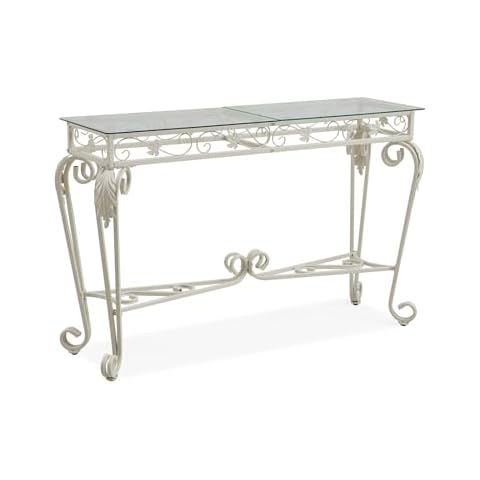 Entryway Console Table with Glass Top and Storage, 47" Tempered Glass Top, 2 Shelves, Modern White Design,Metal Frame Table for Living Room Hallway Foyer Cover
