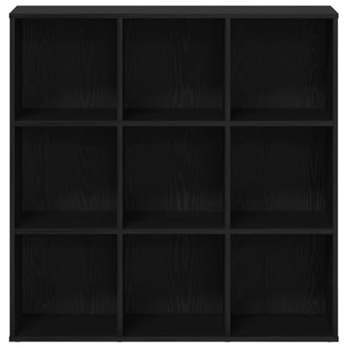 Estantería de madera de roble negro de 9 compartimentos con fijación de pared 6