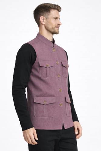 Image of LATEST CHIKAN Men's Nehru Jacket | Ethnic Waistcoat with Mandarin Collar | Premium Textured Fabric | Party, Wedding