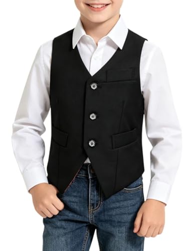 Image of Visaccy Boys Vest Kid Boy Formal Suit Vest for Wedding School | 3 Buttons,Fully Lined,Adjustable Waist,Toddler Boy Dress Vest