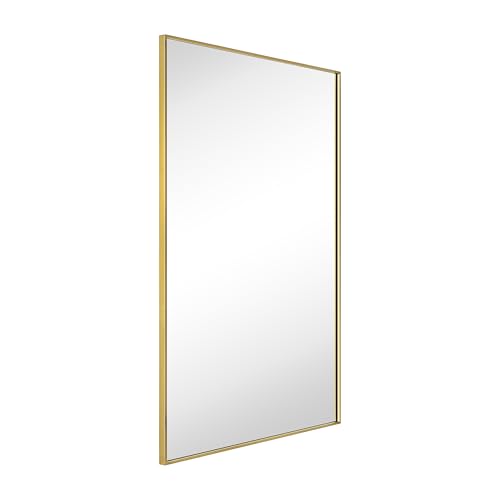 Image of TEHOME Gold Bathroom Vanity Mirror with Squared Corners, 24x36'' Brushed Brass Rectangle Stainless Steel Metal Framed Mirror for Bathroom