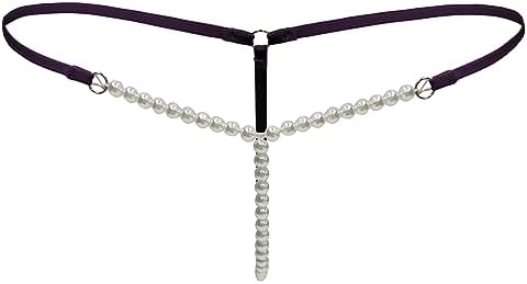 TAIKMD Women's Pearls G-Strings Low Waist T Back Underpants Bikini Thongs Ladies Underwear String Knickers Adults Briefs Low Rise Panties (Purple)