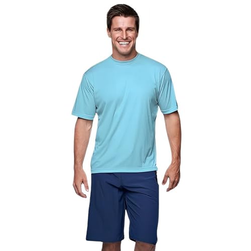 Banana Boat Men Rash Guard Short Sleeve tee Shirt for Men 100% Polyester | Waterproof | UPF 50+ | UV Protection | Quick-Dry | Aqua | Large