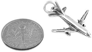 Miniatura 4 de Abalorio de plata esterlina oxidada 3D grande avión pasajero avión jet, Plata esterlina