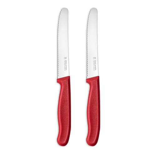 targzier Tomatenmesser,2 Stück,Frühstücksmesser mit Wellenschliff,Kunststoffgriff Brötchenmesser,Messerset Scharf,Rot Tafelmesser,Messer Küche...