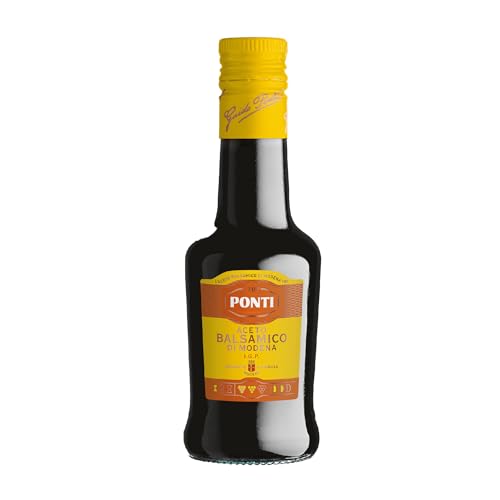 CONTENUTO - A casa riceverete 1 bottiglia da 250 ml di Aceto Balsamico di Modena I.G.P. etichetta gialla. L’unione tra i migliori mosti cotti e il pregiato Aceto di Vino Ponti conferisce gusto e densità. Perfetto equilibrio dal sapore agro e dolce, rotondo e complesso. Esalta il gusto e il profumo di carni rosse, formaggi saporiti, verdure, fragole e gelato alla crema.