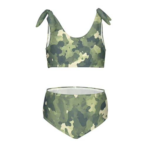 KLL Camouflage Pattern Trendy Style Girls 2 Piece Bikini Set Beach Swimsuit Swimwear Adjustable Strap
