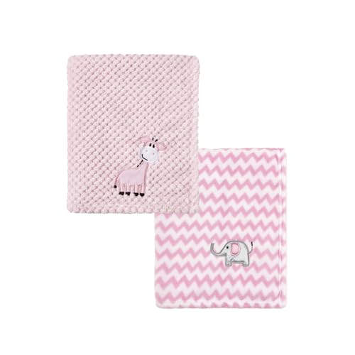 CREVENT 2 Stück 75 cm x 100 cm süße, kuschelige, Flauschige, warme Babydecken für Kleinkinder, Bettwäsche, Kinderbett, Kinderwagen – Giraffe + Elefant