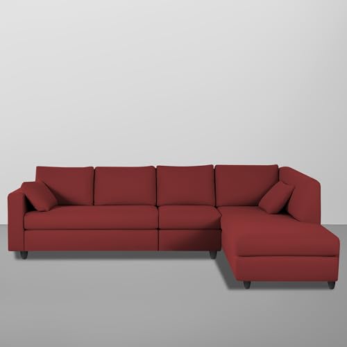 Image of Florian RHS 6 Seater L Shape Sofa Set for Living Room (Maroon Fabric) Premium Fabric Sofa
