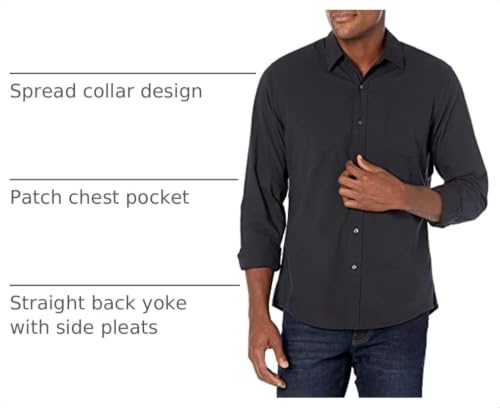 Image of Amazon Essentials Men's Slim-Fit Long-Sleeve Poplin Shirt, Black, Large