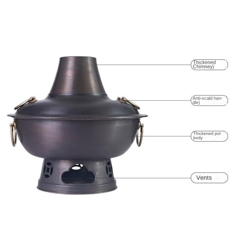 Marmite en cuivre style Pékin de 36 cm avec batterie de cuisine au charbon