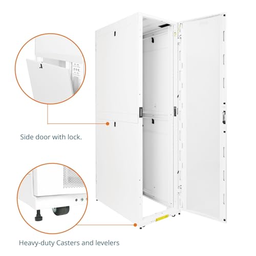 Image of Tecmojo 52U Server Rack Cabinet - PRE-Assembled 24inch Width 43inch Depth IT Network Equipment Cabinet Rack Enclosure with Casters - 3000lbs Weight Capacity(06White)