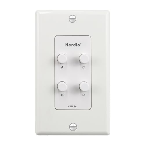 Herdio in-Wall Speaker Selector Switch - 4 Channel Home Audio Speakers Controller for Pair of Speakers - Support 120W Peak Power Per Channel