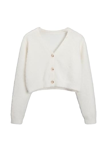 Floerns Girls V Neck Long Sleeve Button Front Knit Cardigan Crop Top