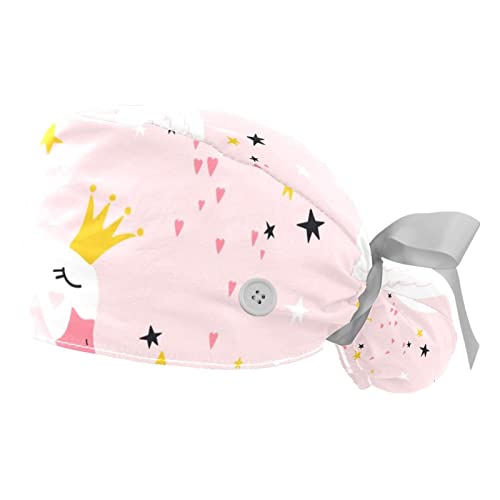 Chapeaux bouffants JDEZ à motif cygne rose : lot de 2 casquettes de travail réglables