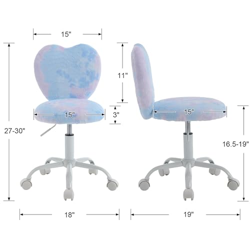 Cute-Fuzzy-Kids-Chair-for-Children-Rolling-Study-Desk-Student-Chair-for-Child-Furry-Computer-Task-Chair-Adjustable-Heart-Shaped-Reading-Desk-Chairs-for-Bedroom-StudyBabay-Blue Cute Fuzzy Kids Chair for Children Rolling Study Desk Student Chair for Child Furry Computer Task Chair Adjustable Heart Shaped Reading Desk Chairs for Bedroom StudyBabay Blue