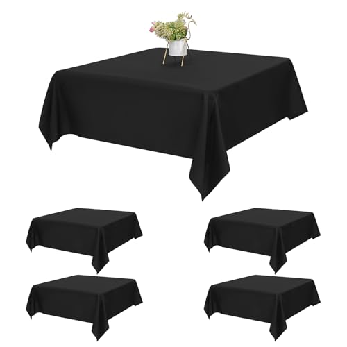 Pesonlook Lot de 4 nappes carrées noires 52×52 pouces (132 x 132 cm) en polyester pour tables carrées, imperméables, résistantes aux taches, lavables,...