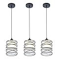 FISGONI 3-Pack Modern Mini Pendant Light Fixture Kitchen Island Pendant Lighting 6.3''Matte Black Spiral Cage and Handblown Frosted Glass Shade Adjustable Cord for Dining Room Hallway Entryway