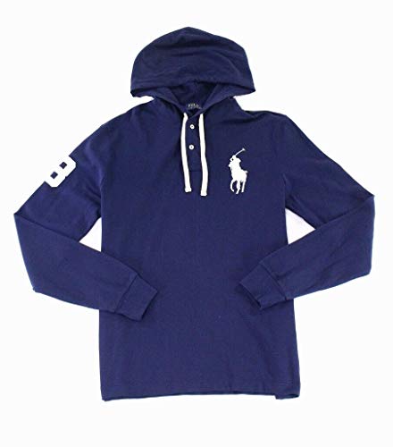 Ralph Lauren Polo Men's Cotton Mesh Big Pony Long Sleeve Hoodie (Newport Navy, Large)