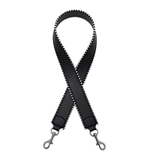 Manual Bead Edge Strap Shoulder Strap Unadjustable Replacement Strap PU Leather Strap for Handbags Strap Purse Bag Strap (Black-Silver)